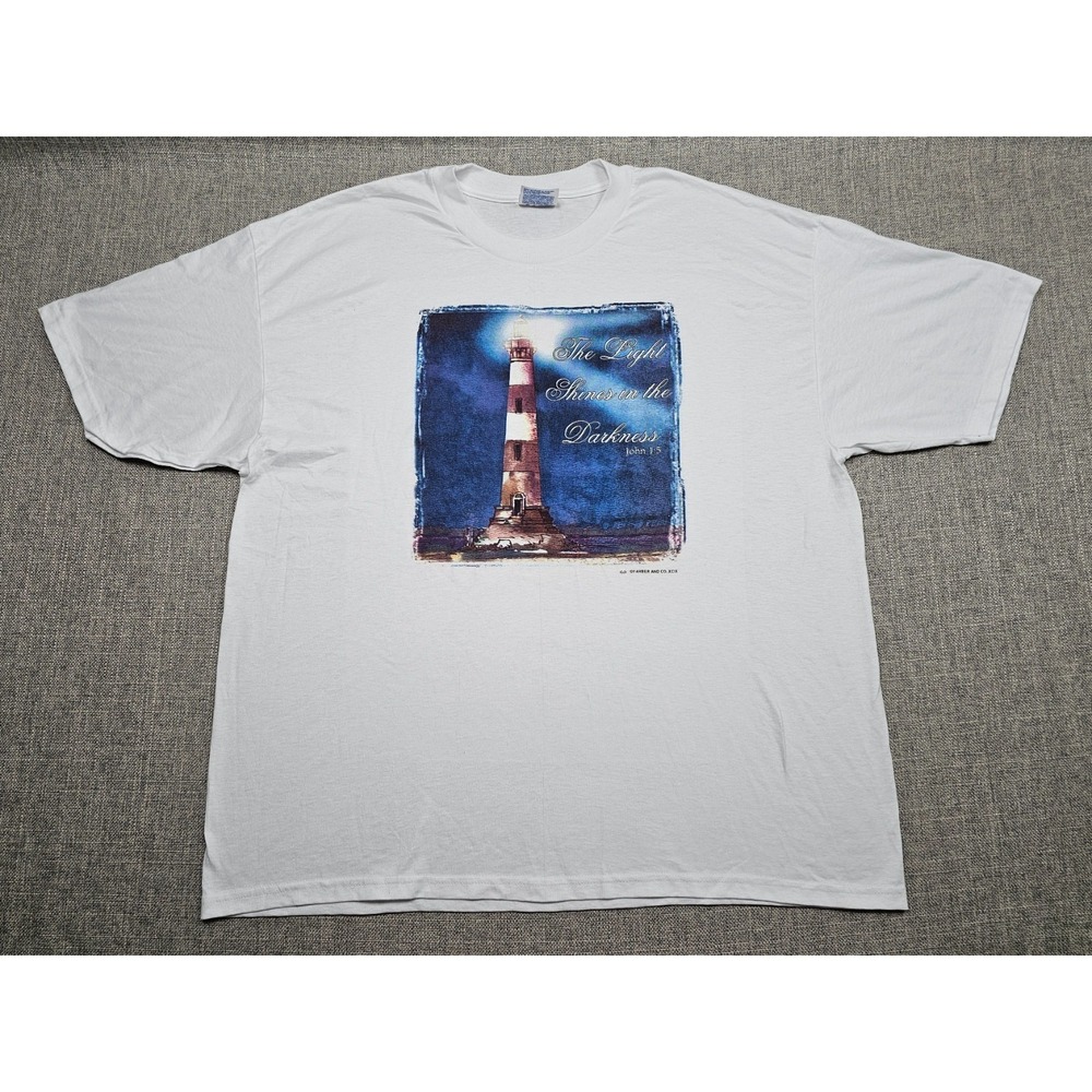 VINTAGE‎ Jesus Shirt Mens XL White Light Of the World Lighthouse Christian 90s
